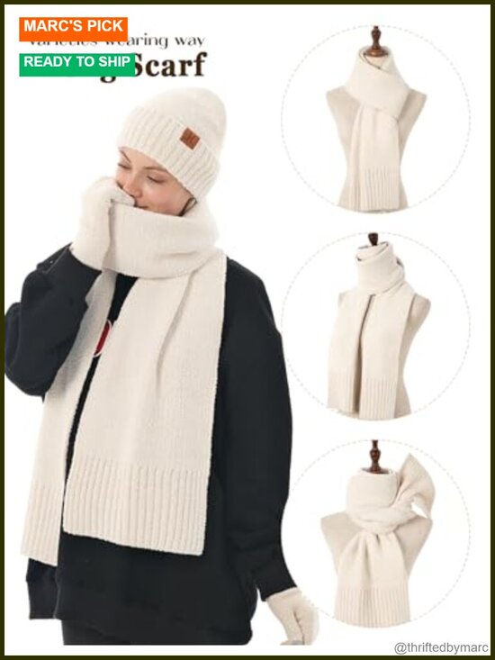 Winter Hat Scarf Gloves Set Women Touchscreen Beanie Knit 3 Piece Gift main image 5